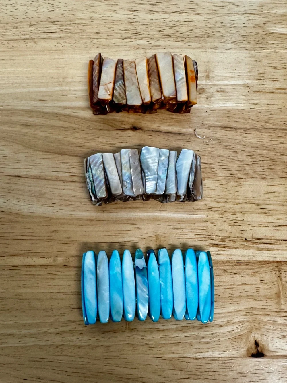 Mother-of-Pearl Stretch Hair Clip - Blue, White, Brown